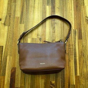 Fossil Brown Leather Shoulder Bag with Elegant Design Juliette Baguette Bag